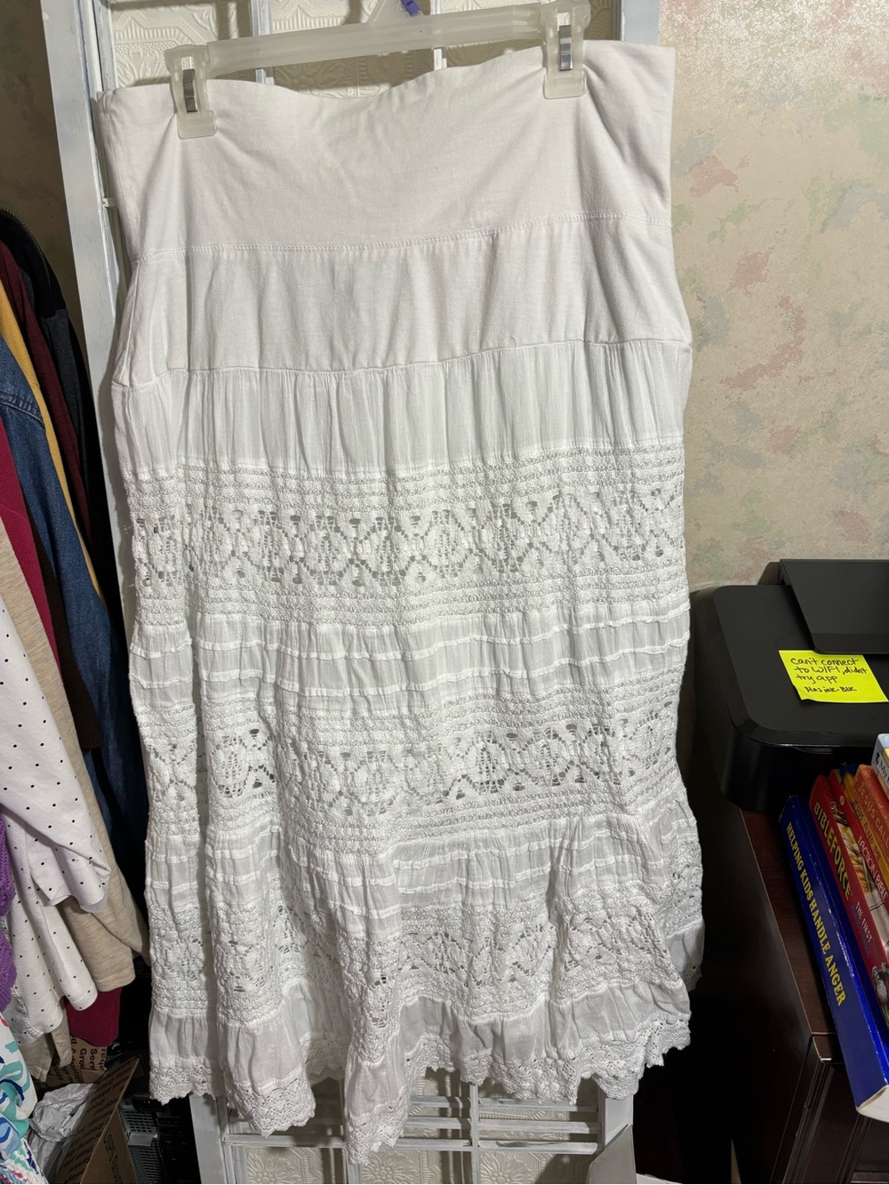 White Hobo Crochet Tiered Maxi Skirt - Women XL 32” long